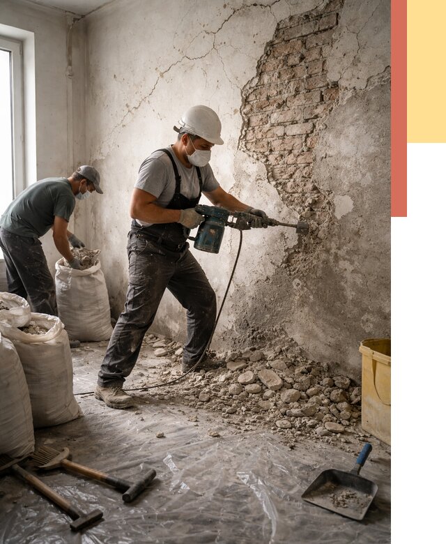 Демонтаж штукатурки со стен в Фурманове от 7335 руб/м² — быстро и недорого | ОТДЕЛОЧНИК-Фрв