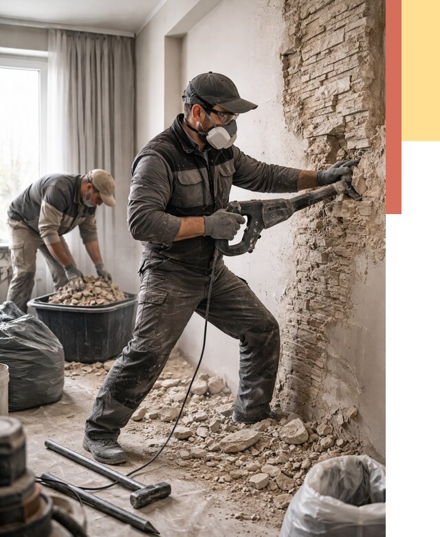 Демонтаж декоративного камня в Фурманове от 1477 руб/м² — быстро и недорого | ОТДЕЛОЧНИК-Фрв