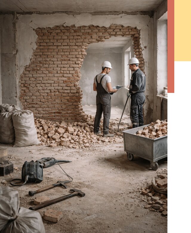 Демонтаж кирпичных стен в Фурманове от 4279 руб. — быстро, недорого, под ключ | ОТДЕЛОЧНИК-Фрв