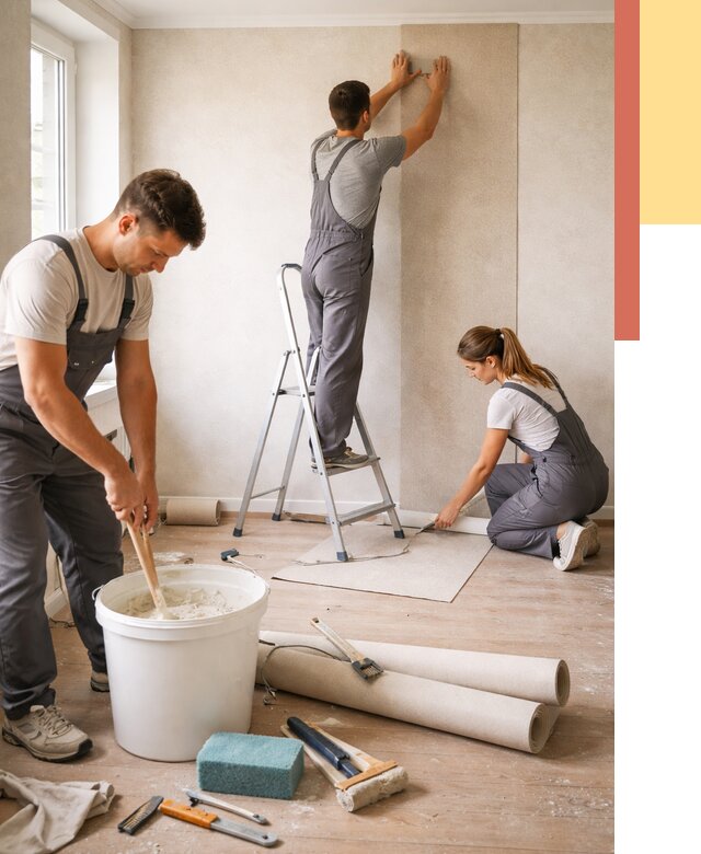 Оклейка стен обоями в Фурманове от 3566 руб/м2 — быстро и недорого | ОТДЕЛОЧНИК-Фрв