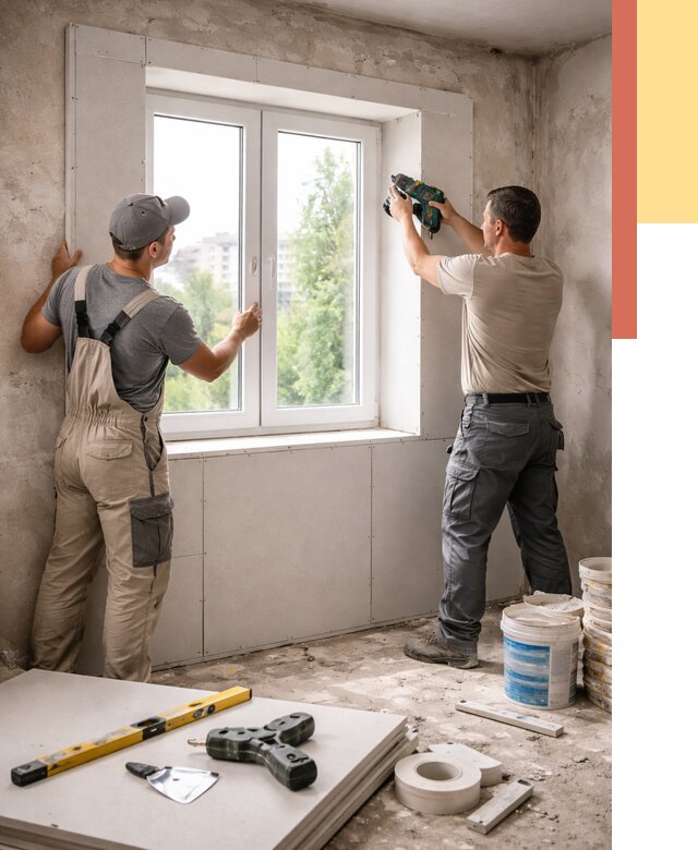 Монтаж откосов из гипсокартона в Фурманове от 4585 руб. под ключ | ОТДЕЛОЧНИК-Фрв