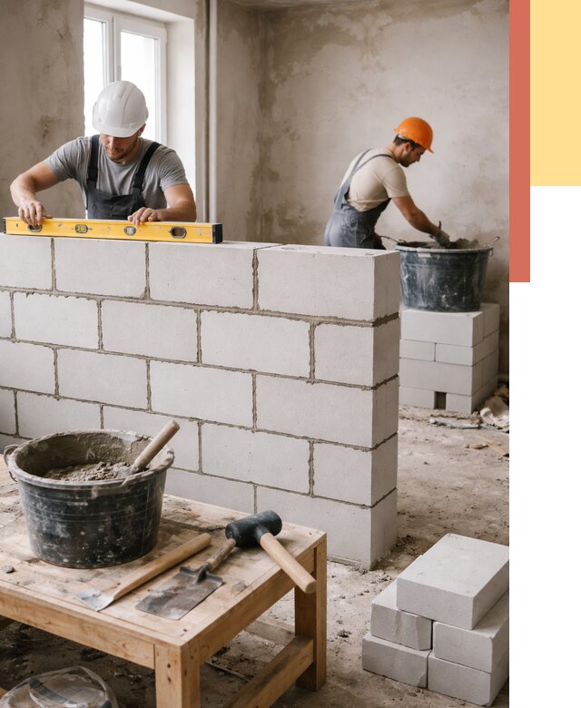 Кладка перегородок из газобетона в Фурманове от 3260 руб. под ключ | ОТДЕЛОЧНИК-Фрв