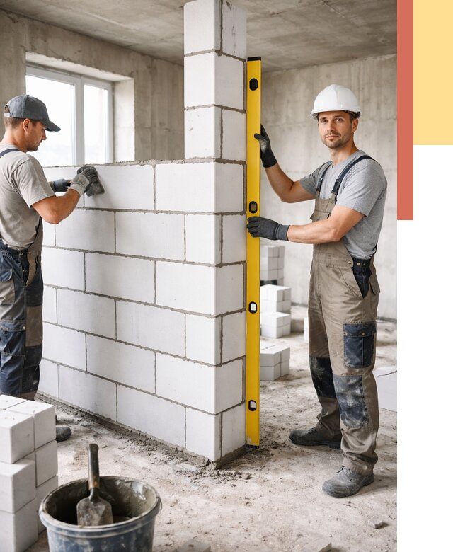 Кладка перегородок из пеноблока в Фурманове от 1834 руб. под ключ | ОТДЕЛОЧНИК-Фрв