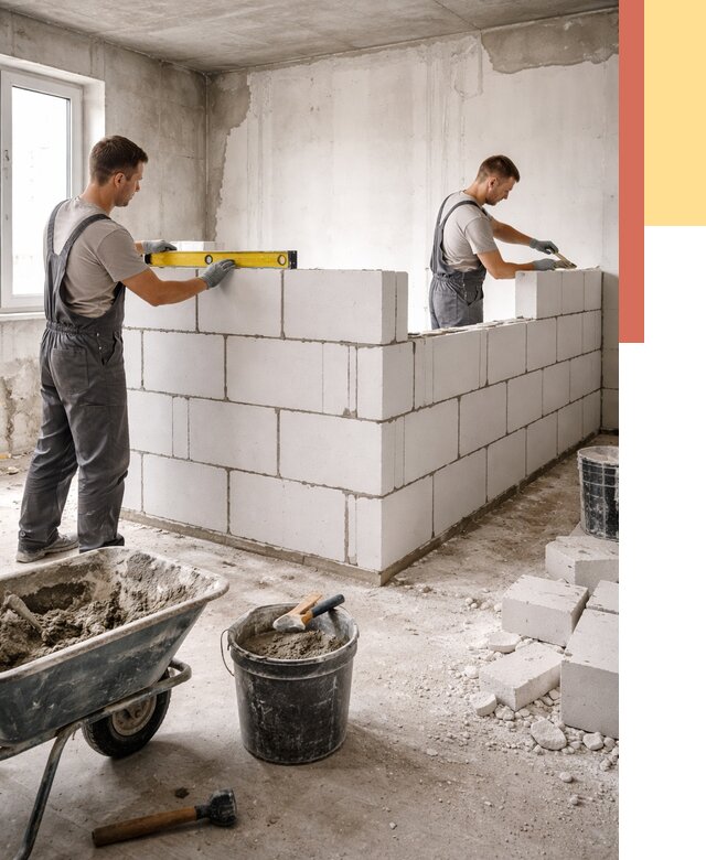 Кладка перегородок из ПГП в Фурманове от 2547 руб./м2 — монтаж и возведение под ключ | ОТДЕЛОЧНИК-Фрв