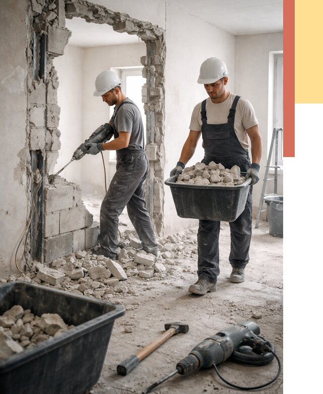 Демонтаж блоковых перегородок в Фурманове от 3821 руб. — быстро и недорого | ОТДЕЛОЧНИК-Фрв