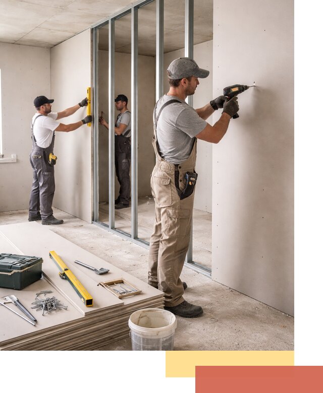 Однослойная перегородка из гипсокартона в Фурманове под ключ, монтаж и отделка