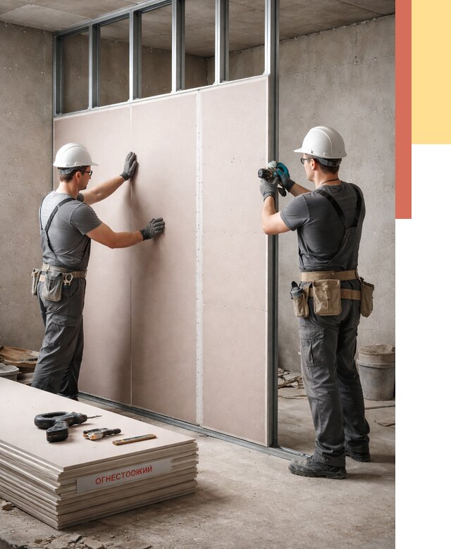 Перегородка из огнестойкого гипсокартона в Фурманове от 1885 руб. под ключ | ОТДЕЛОЧНИК-Фрв