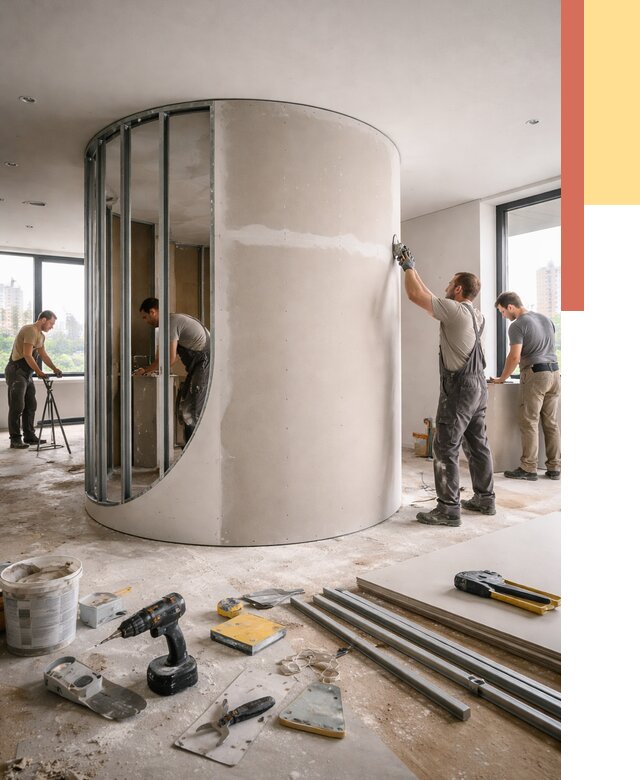 Радиусная перегородка из гипсокартона в Фурманове от 2955 руб. под ключ | ОТДЕЛОЧНИК-Фрв