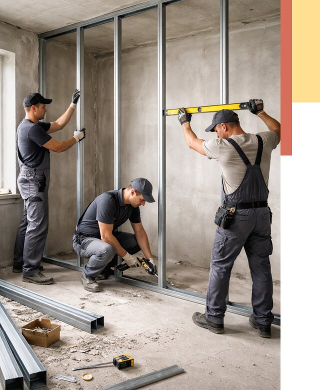 Монтаж каркаса перегородки из профиля в Фурманове от 764 руб. | ОТДЕЛОЧНИК-Фрв