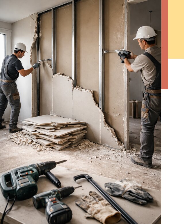 Демонтаж перегородки из гипсокартона в Фурманове от 1223 руб. быстро и недорого | ОТДЕЛОЧНИК-Фрв