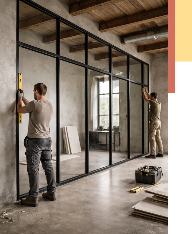 Стеклянные перегородки лофт в Фурманове от 10697 руб. под ключ | ОТДЕЛОЧНИК-Фрв