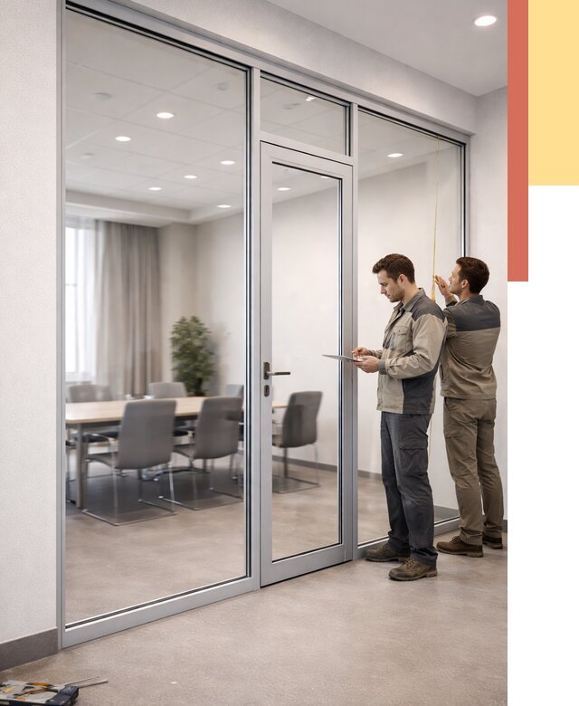 Установка и монтаж алюминиевых перегородок со стеклом в Фурманове от 8354 руб. | ОТДЕЛОЧНИК-Фрв