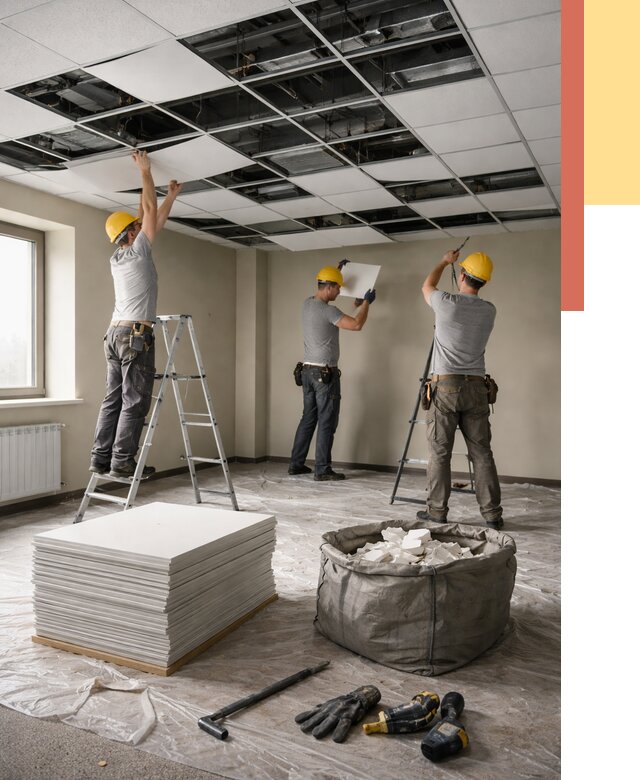 Демонтаж потолка Армстронг в Фурманове от 4585 руб. быстро и недорого | ОТДЕЛОЧНИК-Фрв