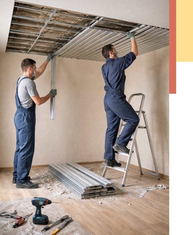 Демонтаж реечного потолка в Фурманове от 4585 руб. быстро и недорого | ОТДЕЛОЧНИК-Фрв