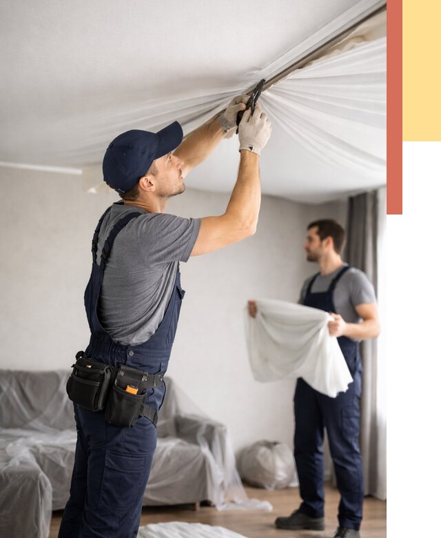 Демонтаж натяжного потолка в Фурманове от 4585 руб. — снятие и разбор под ключ | ОТДЕЛОЧНИК-Фрв