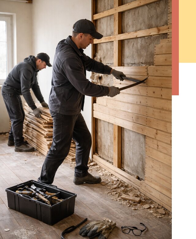 Демонтаж вагонки в Фурманове от 3871 руб/м2 — быстро и недорого | ОТДЕЛОЧНИК-Фрв