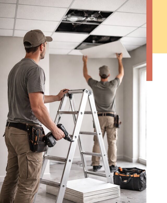 Обслуживание подвесного потолка в Фурманове от 3566 руб. — быстро и недорого | ОТДЕЛОЧНИК-Фрв