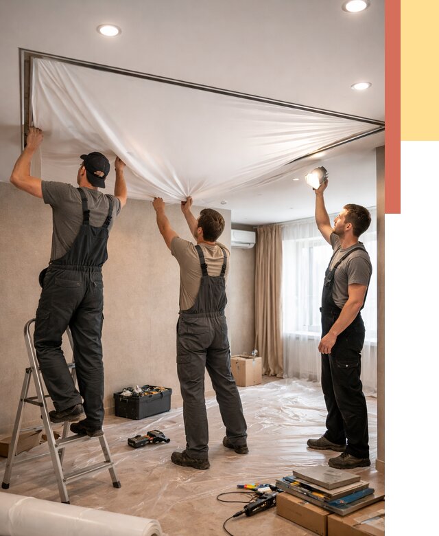 Монтаж ПВХ натяжного потолка в Фурманове от 3566 руб. под ключ | ОТДЕЛОЧНИК-Фрв