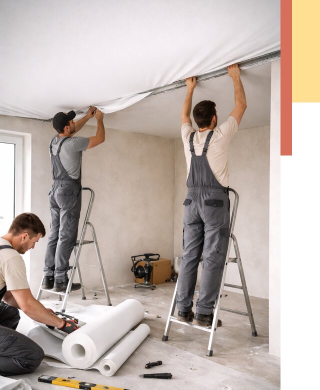 Монтаж тканевого натяжного потолка в Фурманове от 3566 руб. под ключ | ОТДЕЛОЧНИК-Фрв