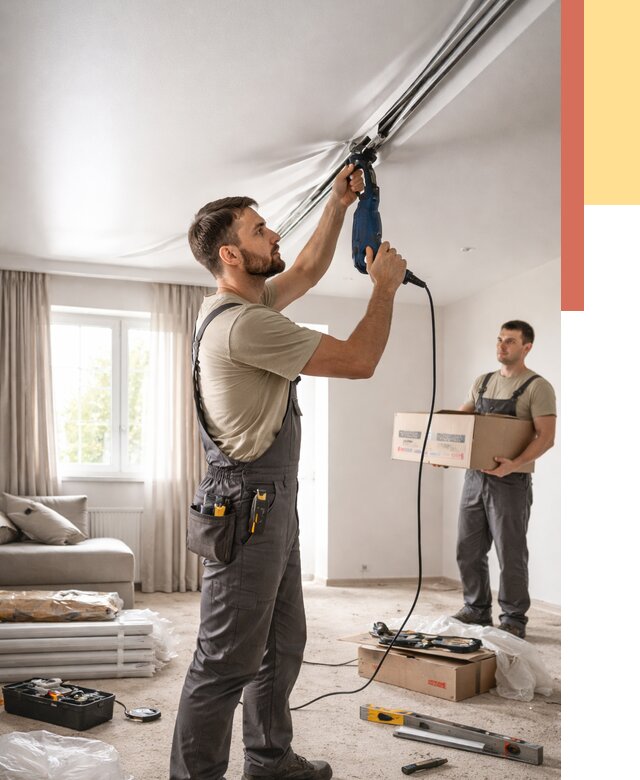 Монтаж сатинового натяжного потолка в Фурманове от 3566 руб. | Быстро, недорого — ОТДЕЛОЧНИК-Фрв