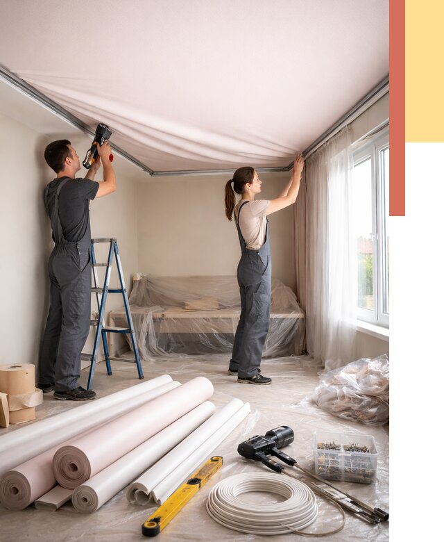 Монтаж цветного натяжного потолка в Фурманове от 4279 руб/м² — быстро и недорого | ОТДЕЛОЧНИК-Фрв