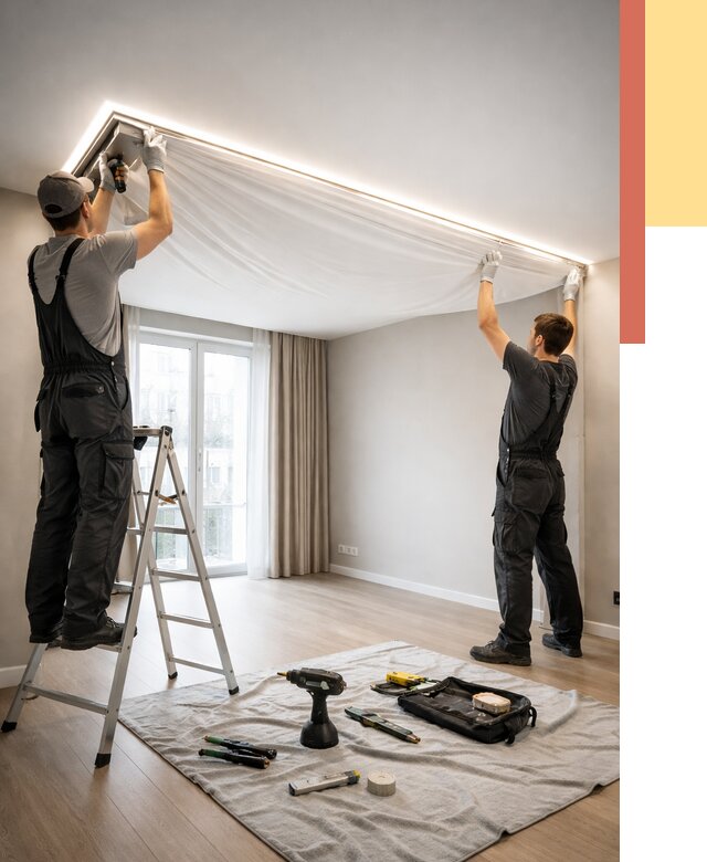 Монтаж парящего натяжного потолка в Фурманове от 4585 руб. быстро и недорого | ОТДЕЛОЧНИК-Фрв