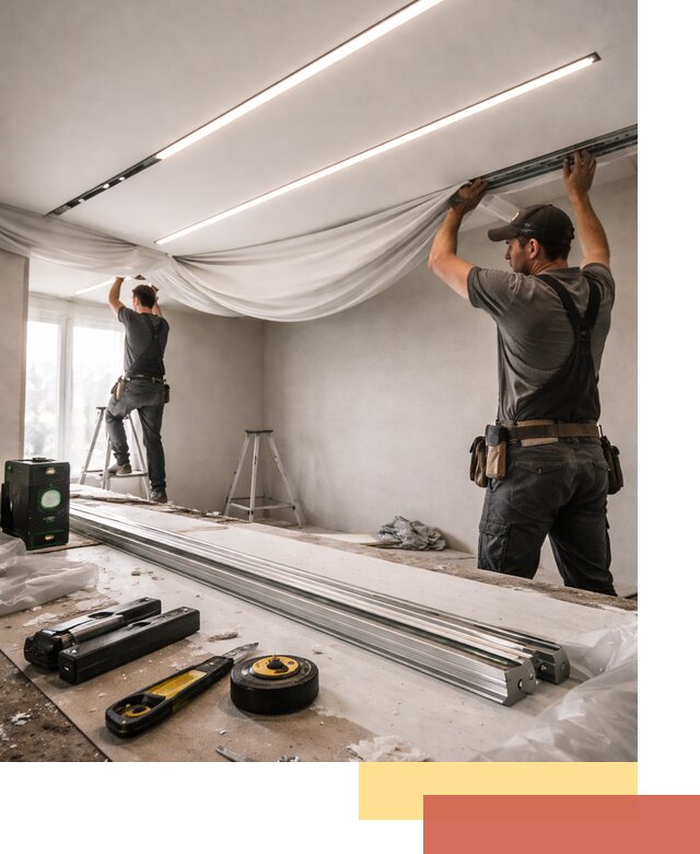 Монтаж натяжных потолков со световыми линиями в Фурманове