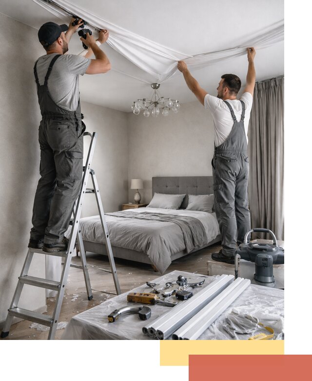 Монтаж натяжного потолка в спальне в Фурманове