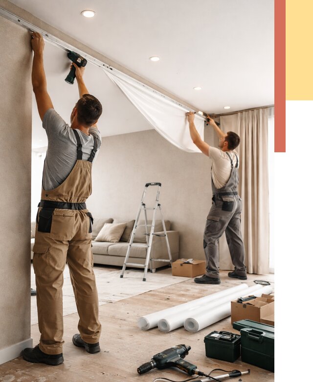 Монтаж натяжного потолка в гостиной в Фурманове от 560 руб. | ОТДЕЛОЧНИК-Фрв