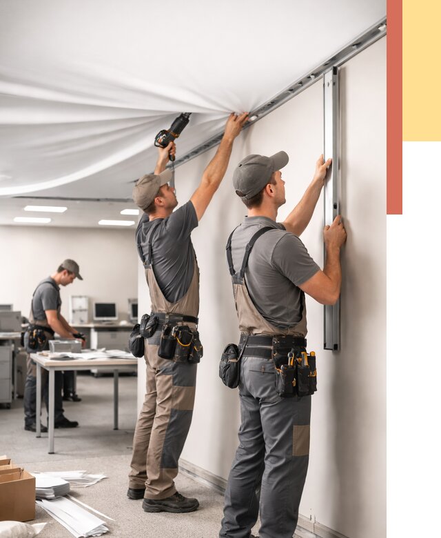 Монтаж натяжного потолка в офисе в Фурманове от 458 руб/м² — быстро и недорого | ОТДЕЛОЧНИК-Фрв