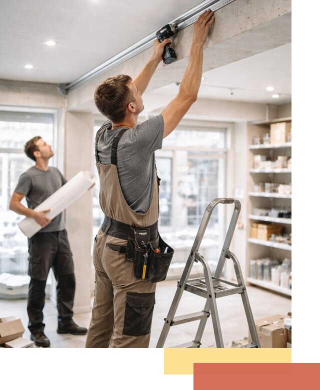 Монтаж натяжных потолков в магазине в Фурманове