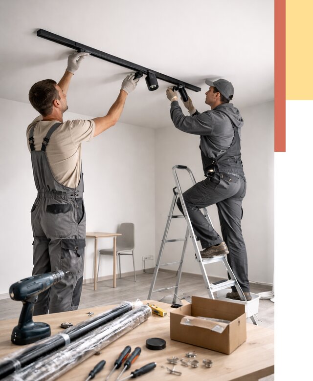 Установка трековых светильников в натяжной потолок в Фурманове от 4279 руб. | ОТДЕЛОЧНИК-Фрв