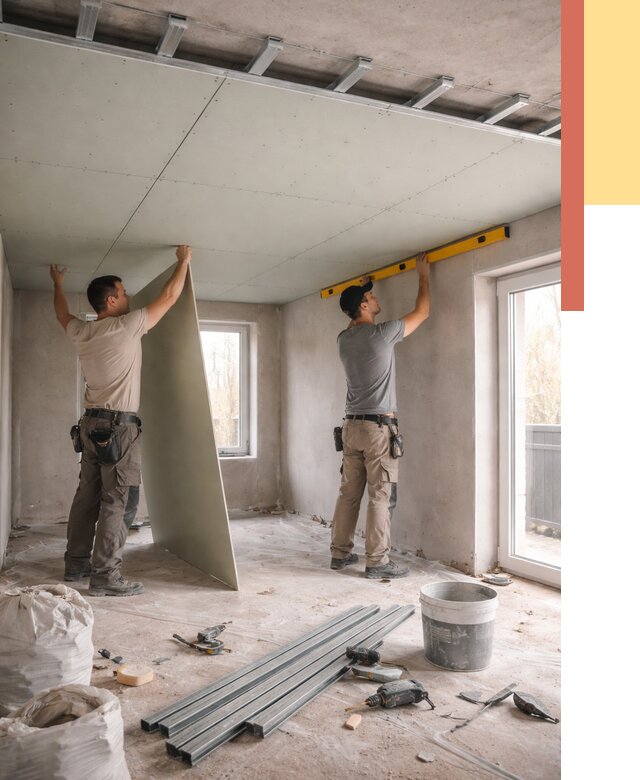 Одноуровневый потолок из гипсокартона в Фурманове от 764 руб. — монтаж под ключ | ОТДЕЛОЧНИК-Фрв