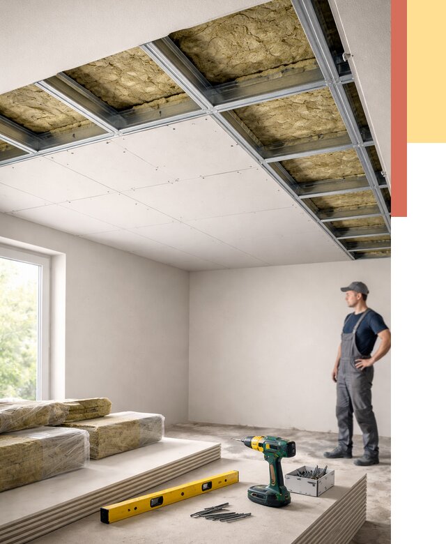 Звукоизоляция потолка ГКЛ в Фурманове от 968 руб. — монтаж под ключ | ОТДЕЛОЧНИК-Фрв